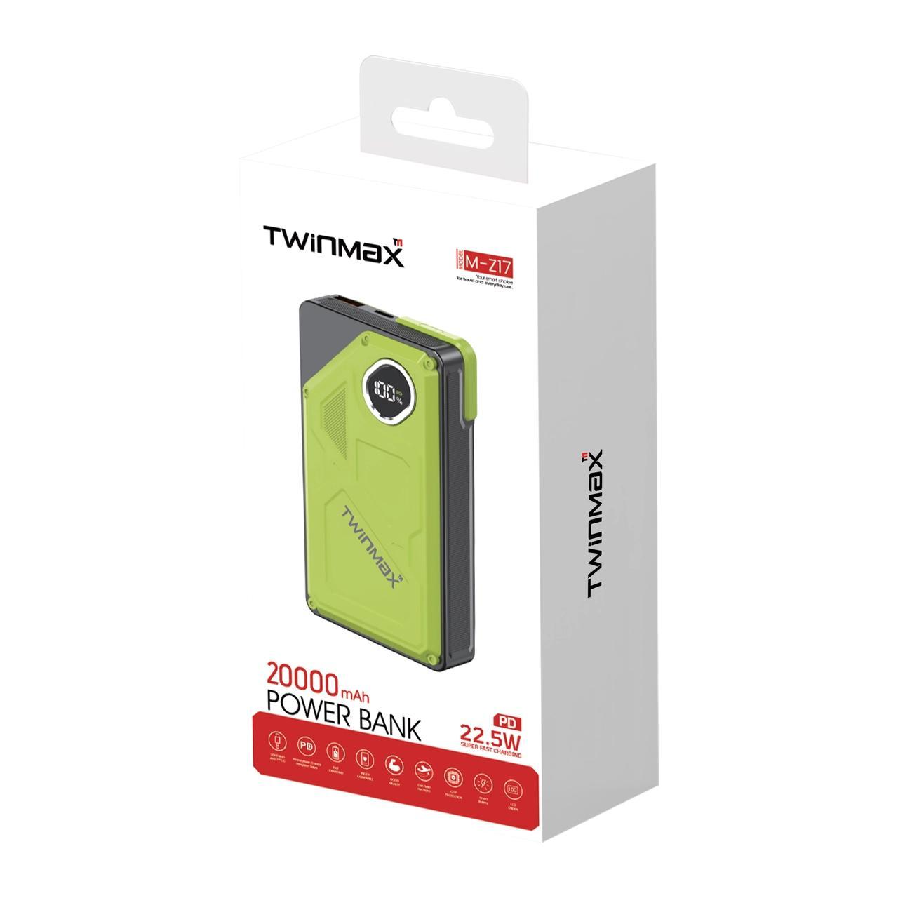 پاوربانک PD و فست شارژ TwinMax 20000mAh مدل MZ-17 22.5W - مشکیجدید