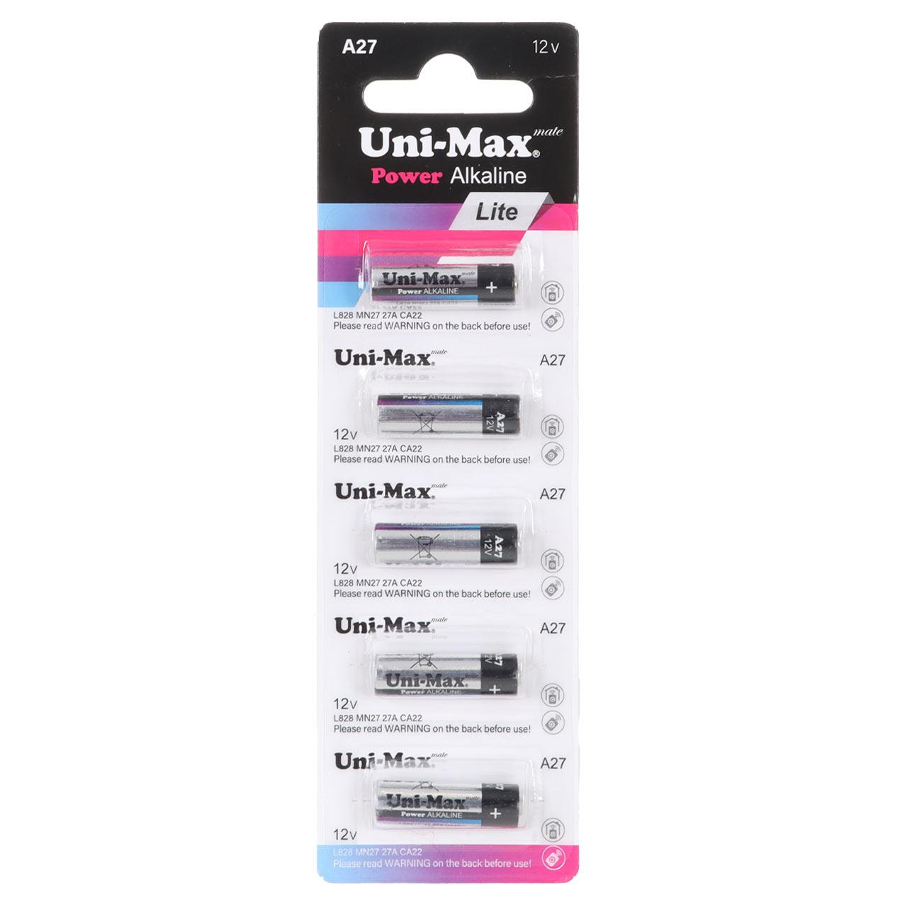 باتری ریموت کنترل Uni-Max Alkaline مدل A27 (بسته 5 عددی)جدید