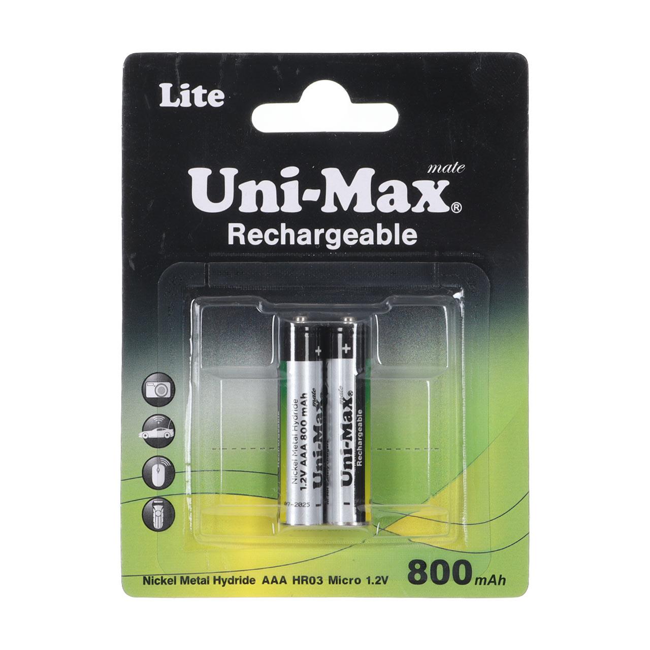 باتری نیم قلم قابل شارژ Uni-Max AAA با ظرفیت 800mAh (بسته 2 عددی)جدید