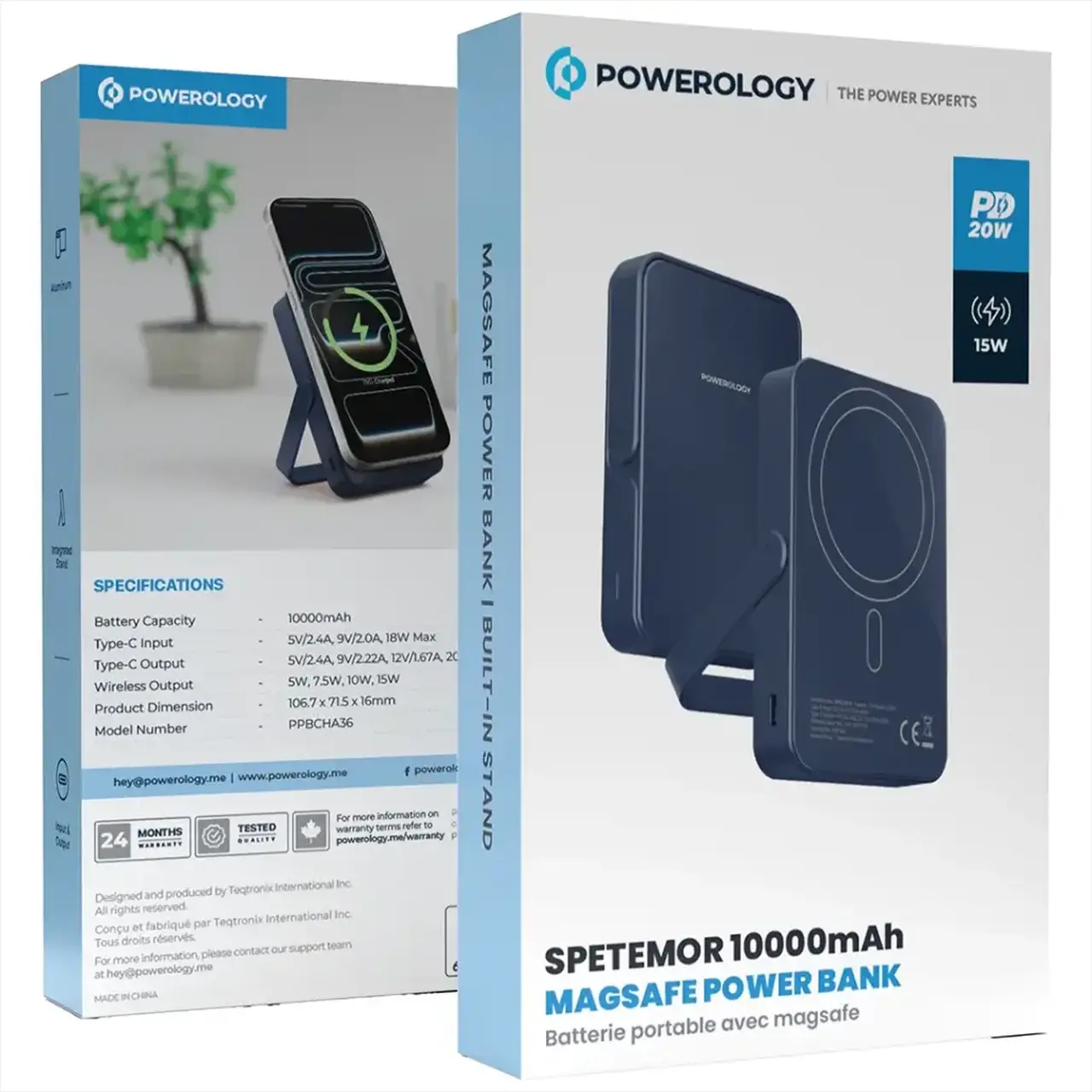 پاوربانک PD و فست شارژ Powerology 20W 10000mAh مدل Spetemor Magsafe PPBCHA36BU - آبی (گارانتی 6 ماهه شرکتی)جدید