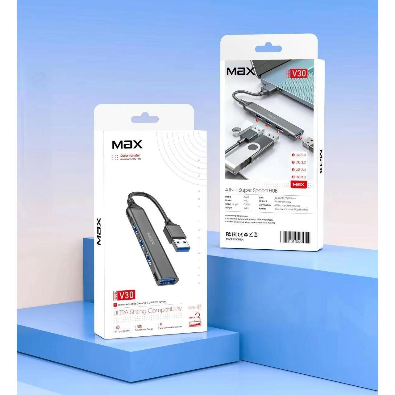 هاب 4 پورت Max USB 3.0 مدل V30 - مشکیجدید