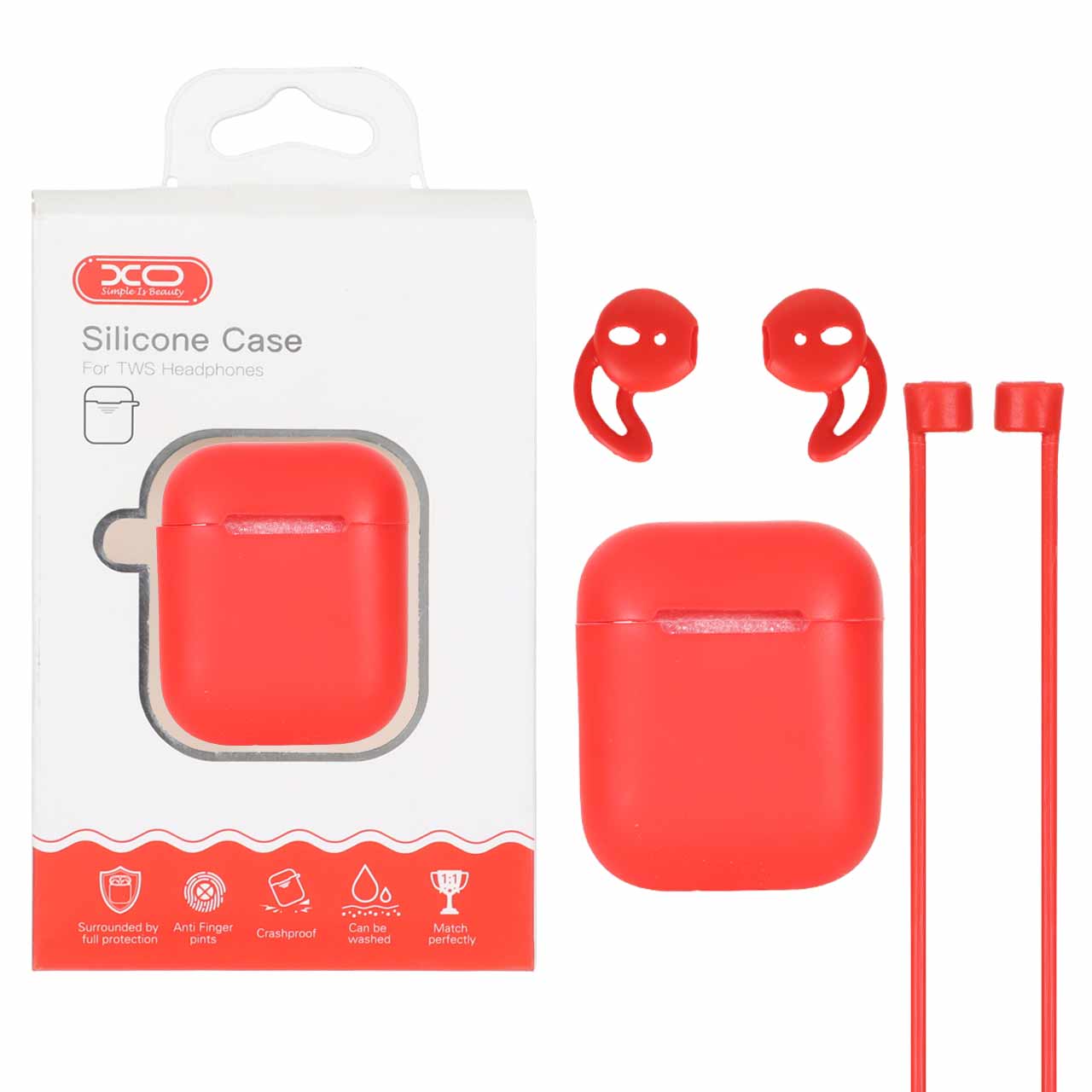 کاور ایرپاد سیلیکونی XO مدل Apple Airpods 1 / 2 - قرمز (پک دار)جدید