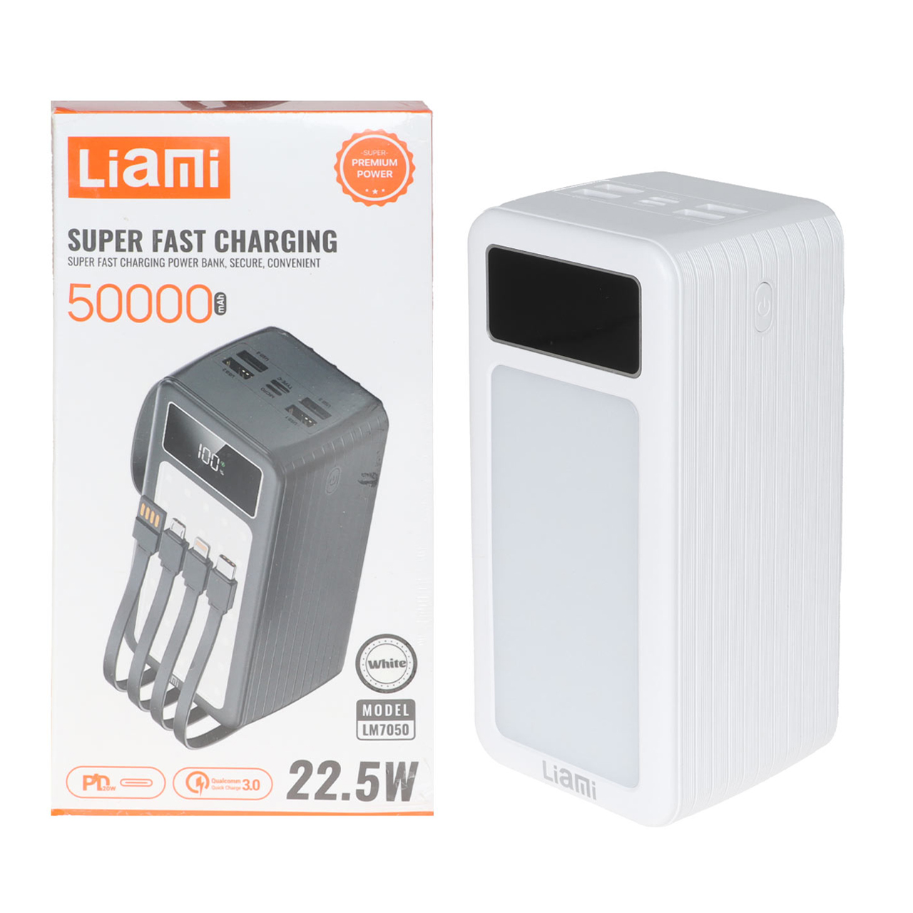 پاوربانک PD و فست شارژ Liami 50000Ah مدل LM7050 22.5W - سفید (گارانتی شش ماهه شرکتی)جدید