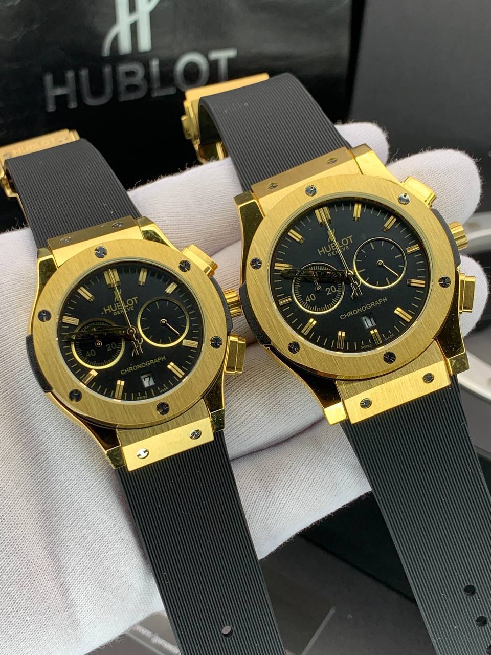 ست ساعت زنانه و مردانه هابلوت Hublot سه موتوره فعال بند رابر موتور ژاپن کد 2116866