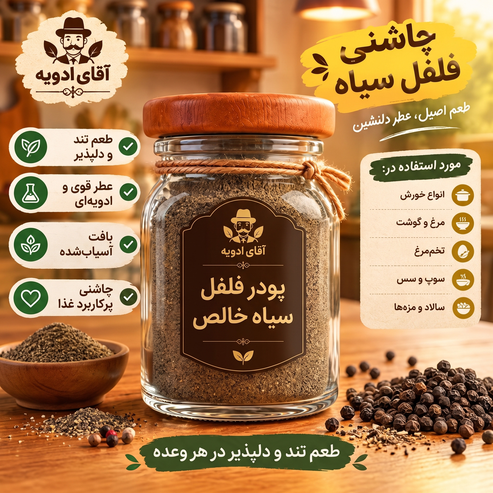 فلفل سیاه آسیاب شده (خالص) وزن( 1000/500/250/100/50) گرمی