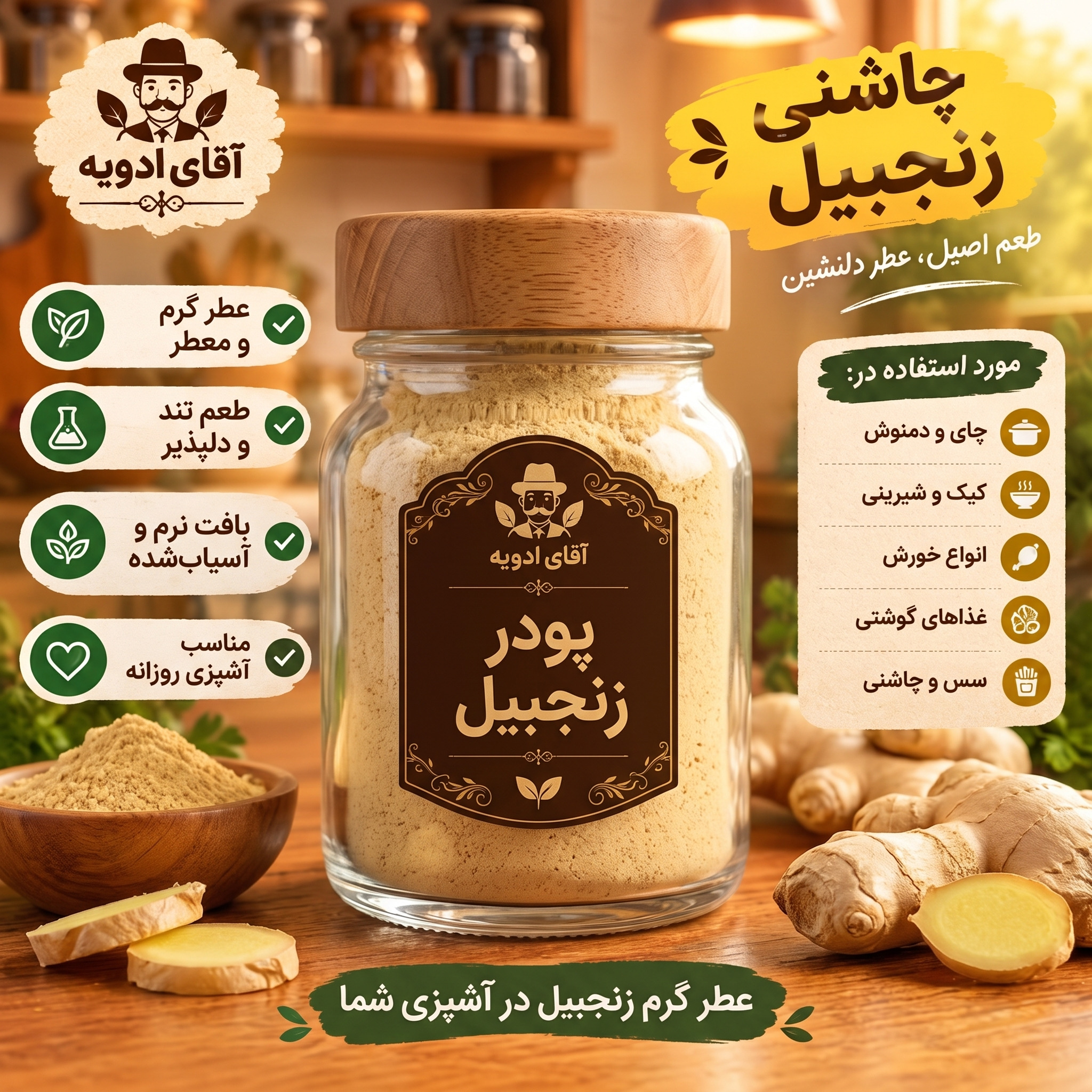 پودر زنجبیل ( خالص) بسته بندی(50/ 500/250/100) گرمی