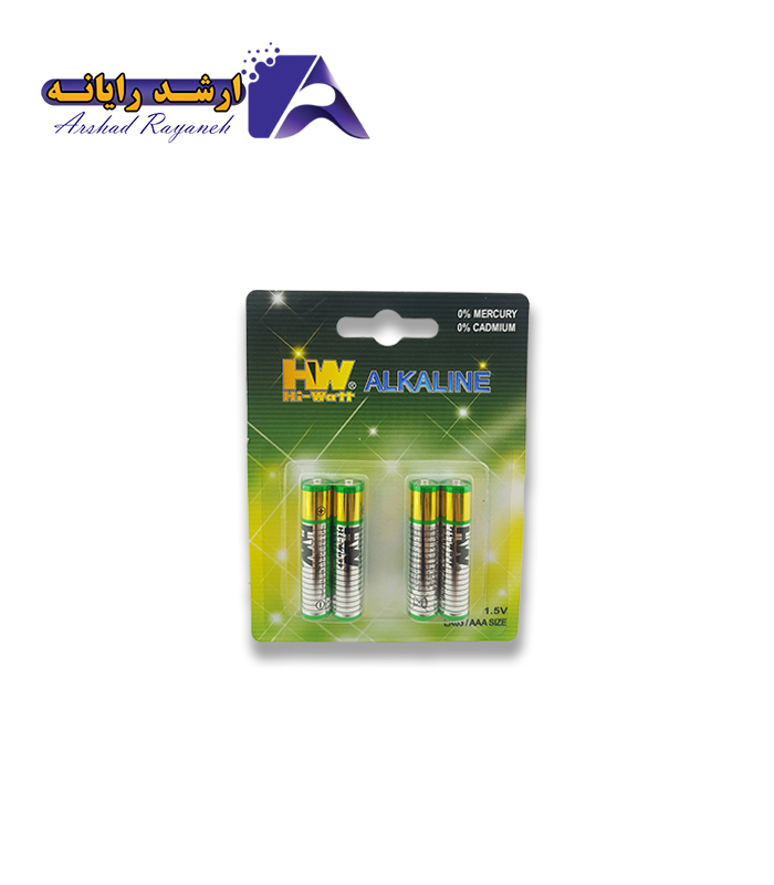 باتری نیم قلمی آلکالاین مدل HI-WATT بسته 4 عددی