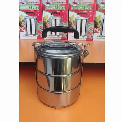 ظرف غذا استیل سه طبقه مدل handle pot جعبه قرمز