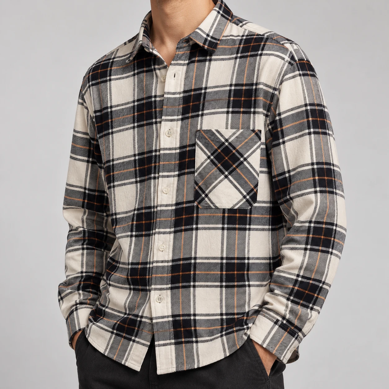 پیراهن پشمی مردانه چهارخانه وارداتی برند اچ اند ام H&M - کد05