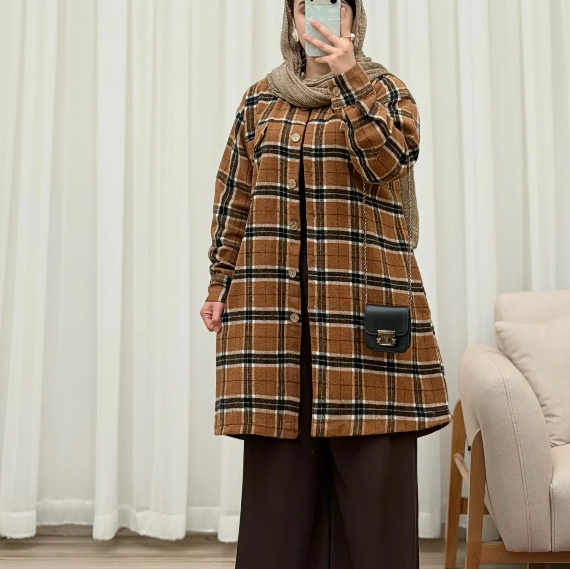 شکت چهارخونه پشمی پاییزی مدل شیده - فری سایزجدید