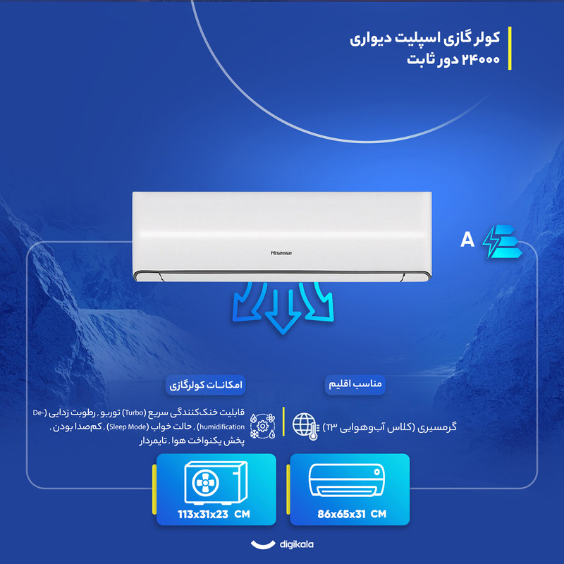 کولر گازی اسپلیت دیواری 24000 دور ثابت هایسنس مدل HRTC-24TQجدید
