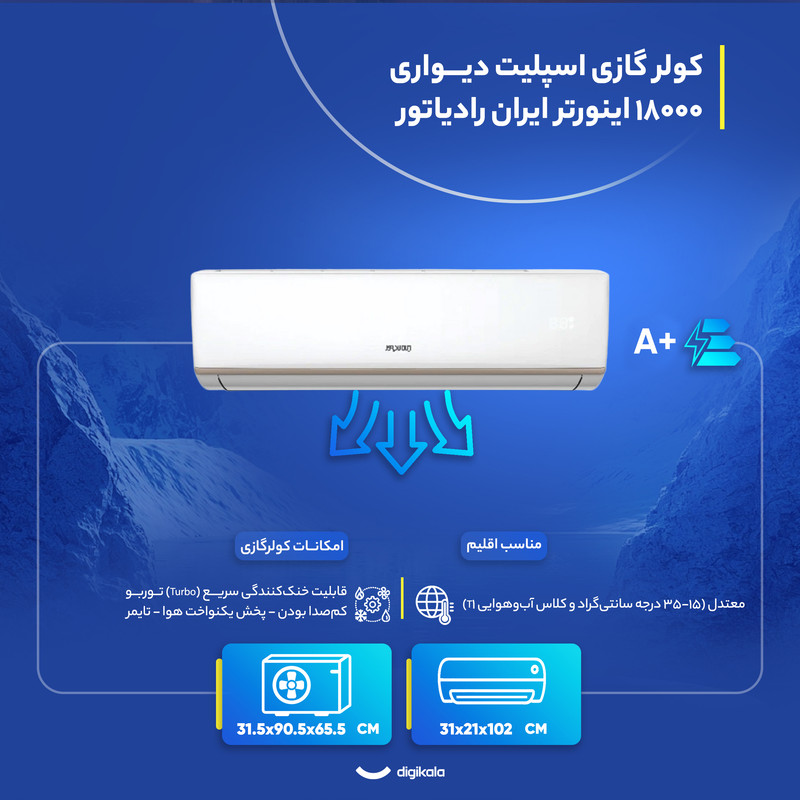 کولر گازی اسپلیت دیواری (Split) 18000 اینورتر ایران رادیاتور مدل IAC-18CHXA-IAIDجدید