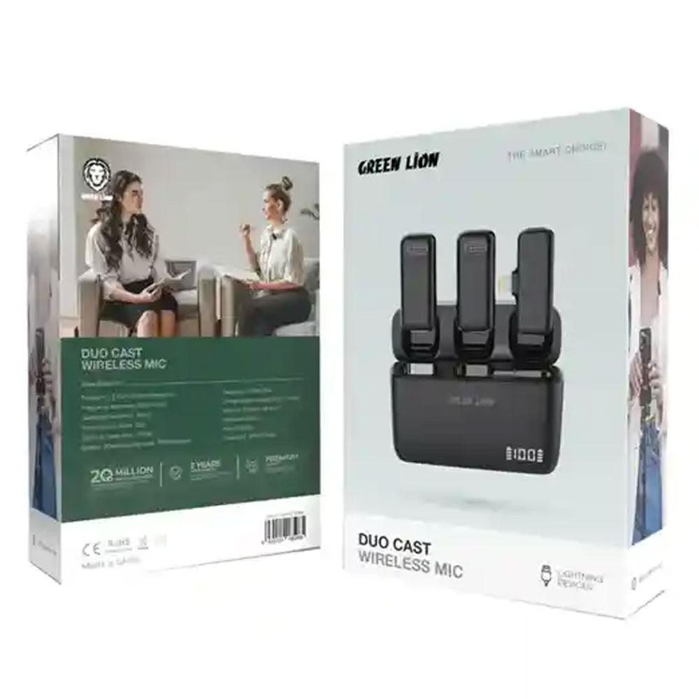 ویژه میکروفون بی سیم یقه ای لایتنینگ گرین لاین Green Lion DUO Cast Wireless Microphone GNDCTWMICLGBK اصلجدید
