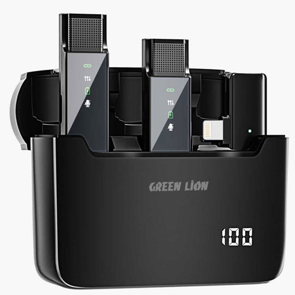 ویژه میکروفون وایرلس لایتنینگ گرین لاین Green Lion Lightning 2in1 Digital Display Microphone GN2IN1DDMLTBK اصل
