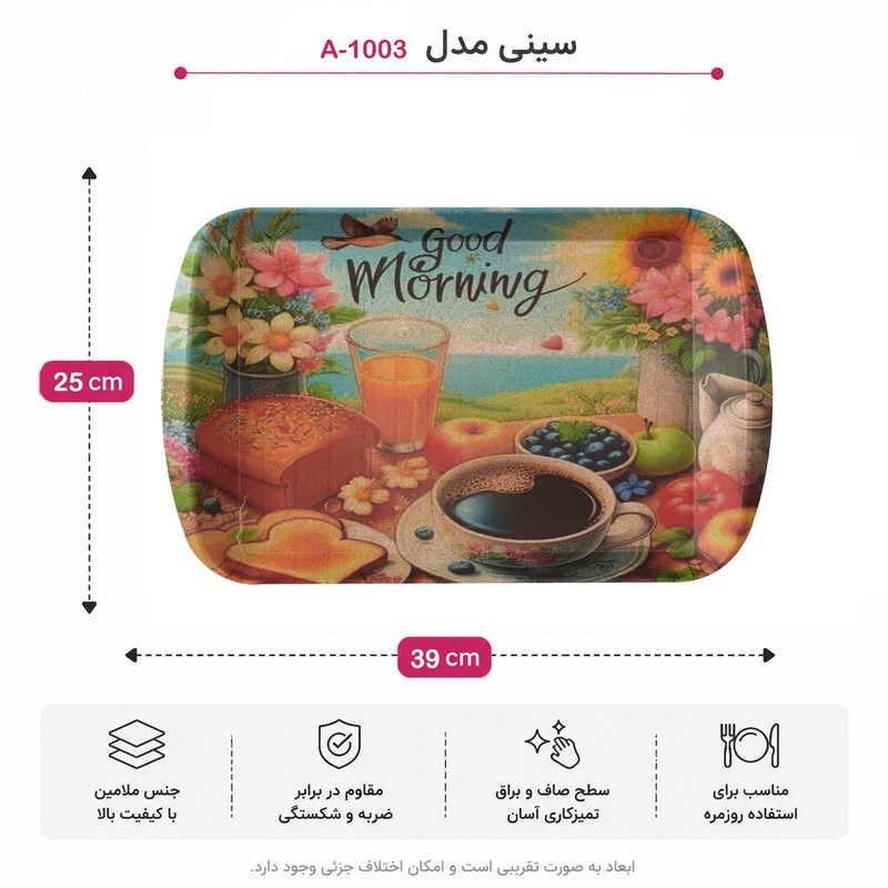 سینی دسته دار مهروز مدل A-1003 صبحانه سایز 2539 سانتی متر ارسال پس کرایه