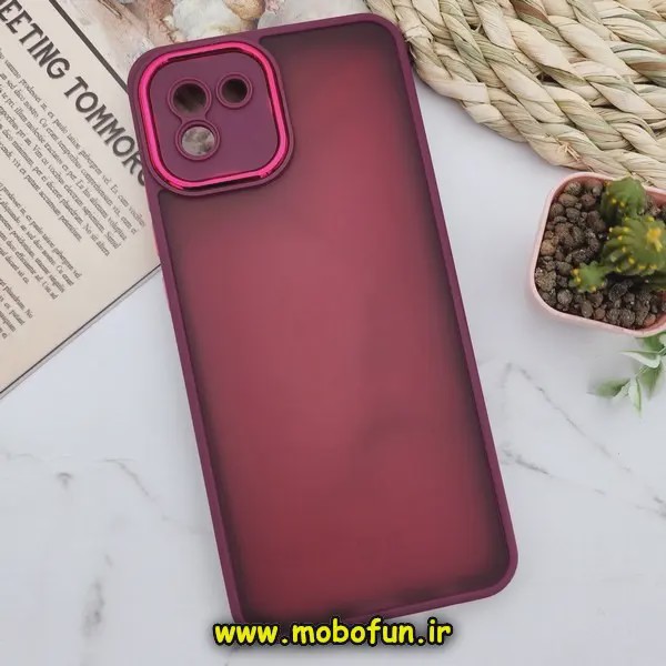 قاب گوشی Galaxy A03 2022 سامسونگ پشت مات متال کیس دور سیلیکونی محافظ لنزدار زرشکی کد 92