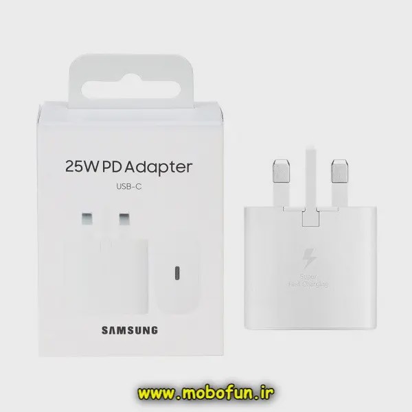 شارژر اصلی گوشی Galaxy S23 سامسونگ تک پورت 25 وات سامسونگ Type-C سه پین سوپر فست شارژ مدل EP-TA800 رنگ سفید (گارانتی ...