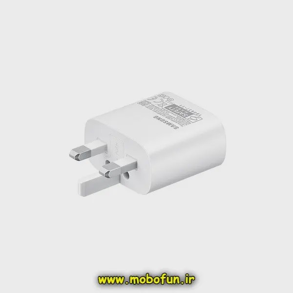 شارژر اصلی گوشی Galaxy A24 4G سامسونگ تک پورت 25 وات سامسونگ Type-C سه پین سوپر فست شارژ مدل EP-TA800 رنگ سفید (گاران...