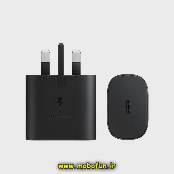 شارژر اصلی گوشی Galaxy M54 5G سامسونگ تک پورت 25 وات سامسونگ Type-C سه پین سوپر فست شارژ مدل EP-TA800 رنگ مشکی (گاران...