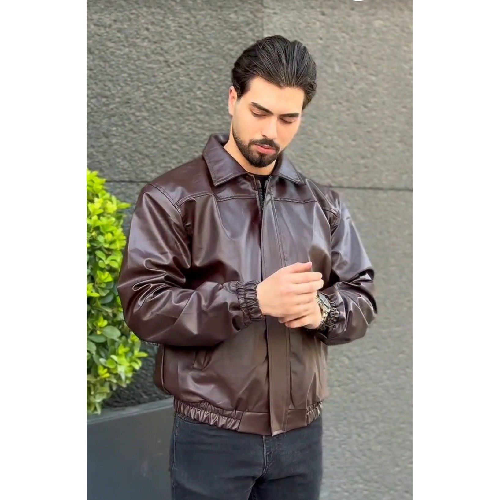 جکت چرم قهوه ای قواره باکسیجدید