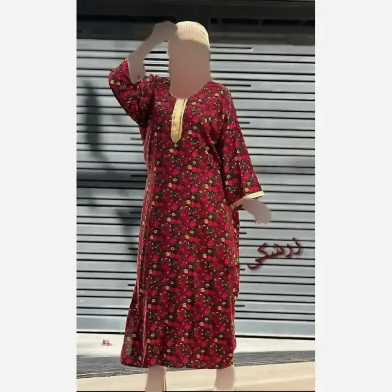 پیراهن ساحلی نخی یقه طلا کوب زنانه و دخترانه فری سایزجدید