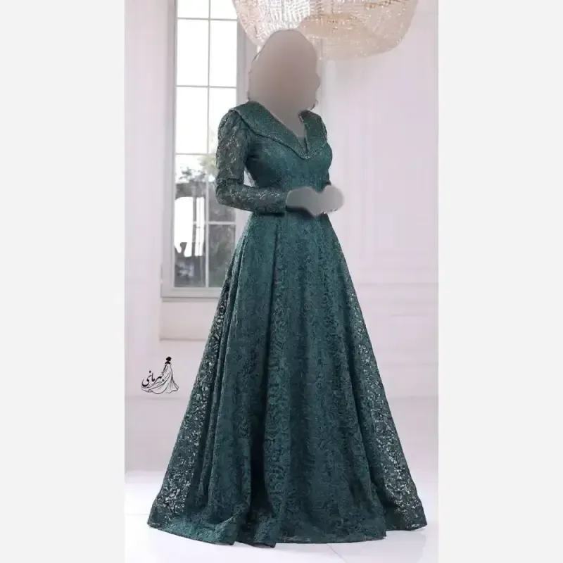 پیراهن مجلسی زنانه دانتل سنگدوزی شده کاپدار سایز بزرگ مشکی سبزجدید