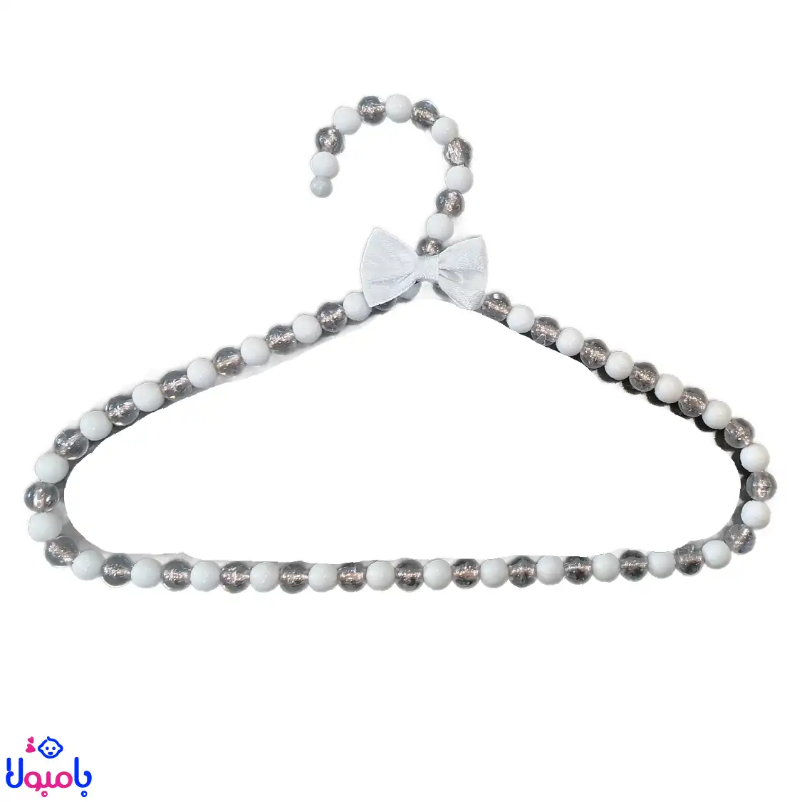چوب لباسی نوزاد مدل مرواریدی سفید نقره ای شیشه ای