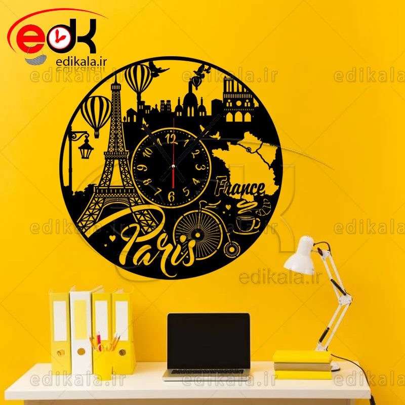 ساعت دیواری طرح پاریس وفرانسه در پنج رنگ و ابعاد انتخابی+فایل کورلجدید