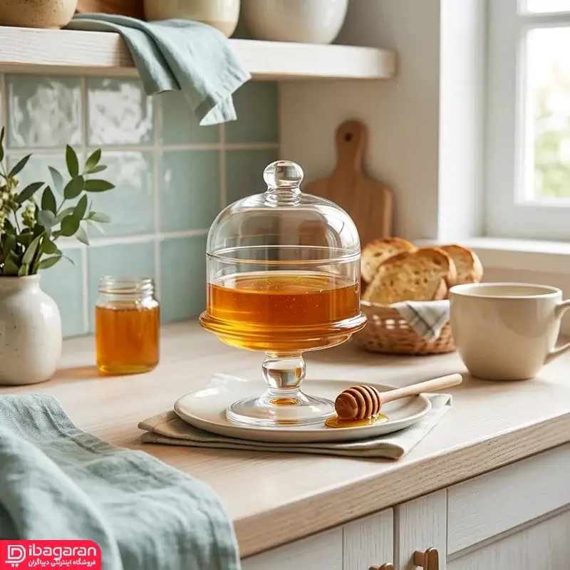 عسل خوری شیشه ای پایه دار مدل 49008جدید
