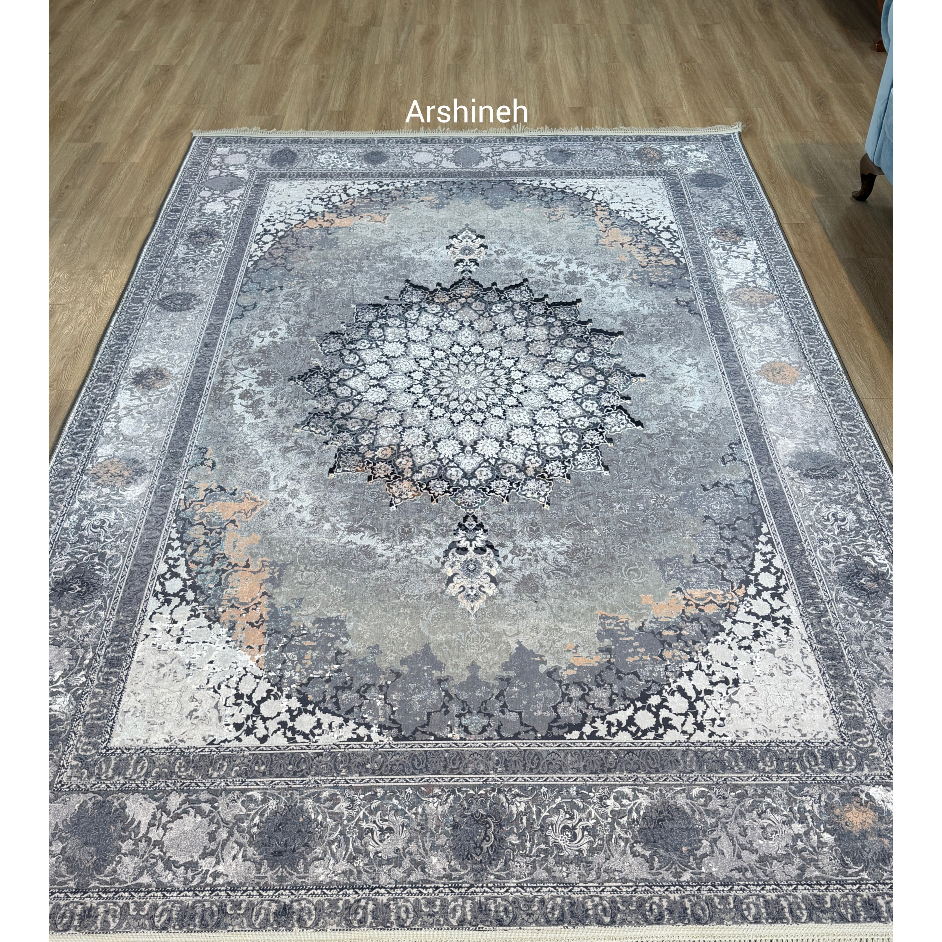 فرشینه کلاسیک مخمل ترک طوسی وینتیج L193جدید