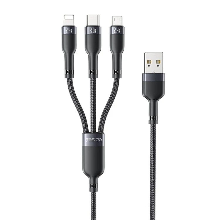 کابل تبدیل USB به USB-C/microUSB/لایتنینگ یسیدو مدل CA91 طول 1.2 متر