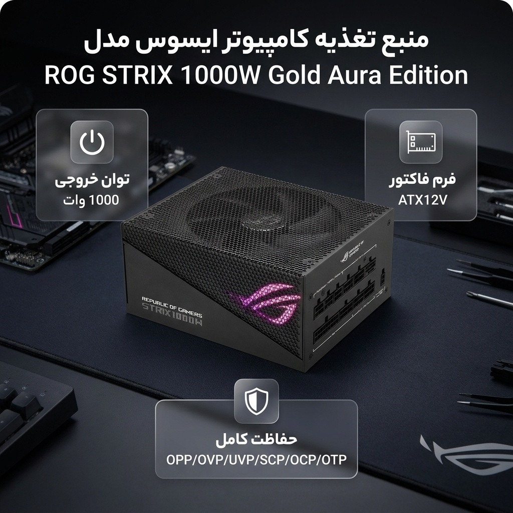 منبع تغذیه کامپیوتر ایسوس مدل ROG STRIX 1000W Gold Aura Edition