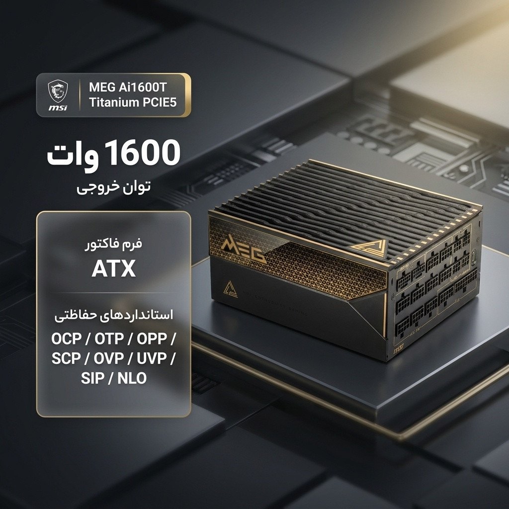 منبع تغذیه کامپیوتر 1600 وات ام اس آی مدل MEG Ai1600T Titanium PCIE5