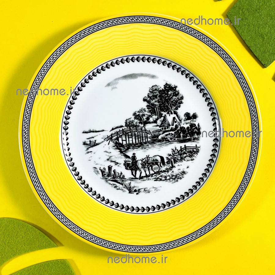 بشقاب پلوخوری تک چینی زرین طرح ویلیج فله ای درجه یک ( یک عدد ) 