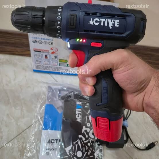 دریل شارژی 12 ولت اکتیو گیربکس دو سرعته نشانگر شارژ با 1سال گارانتی تک باطری