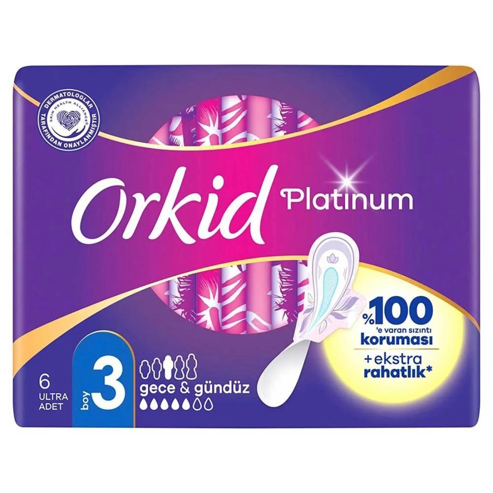 نوار بهداشتی بالدار مشبک نازک ضد حساسیت روز و شب اورکید مدل Platinum Gece & Gunduz با جذب بالا سایز 3 بسته 6 عددیجدید