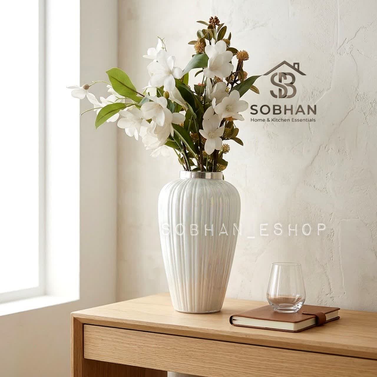 گلدان شیشه ای بلند صدفیجدید
