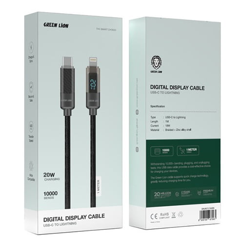 کابل شارژ دیجیتال Green Lion مدل GR-7563 USB-C به Lightning توان 20 وات یک متری