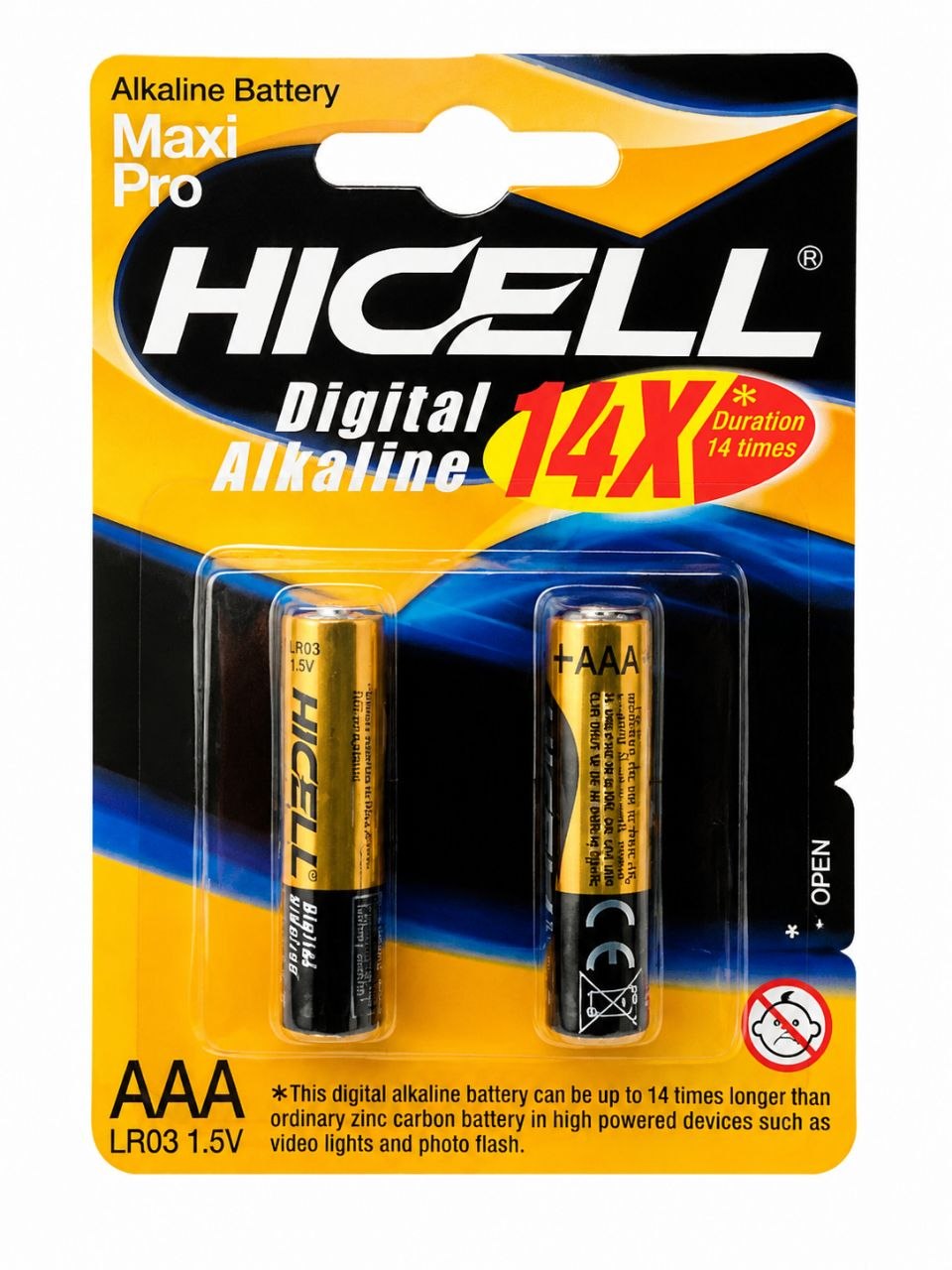 باتری نیم قلمی آلکالاین هایسل HICELL مدل Digital Alkaline LR03 1.5V بسته 2 عددیجدید