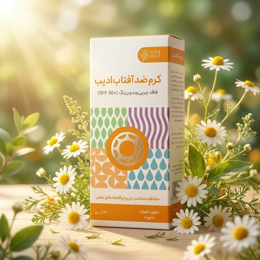 خرید کرم ضد آفتاب ادیب فاقد چربی، بدون رنگ و گیاهی