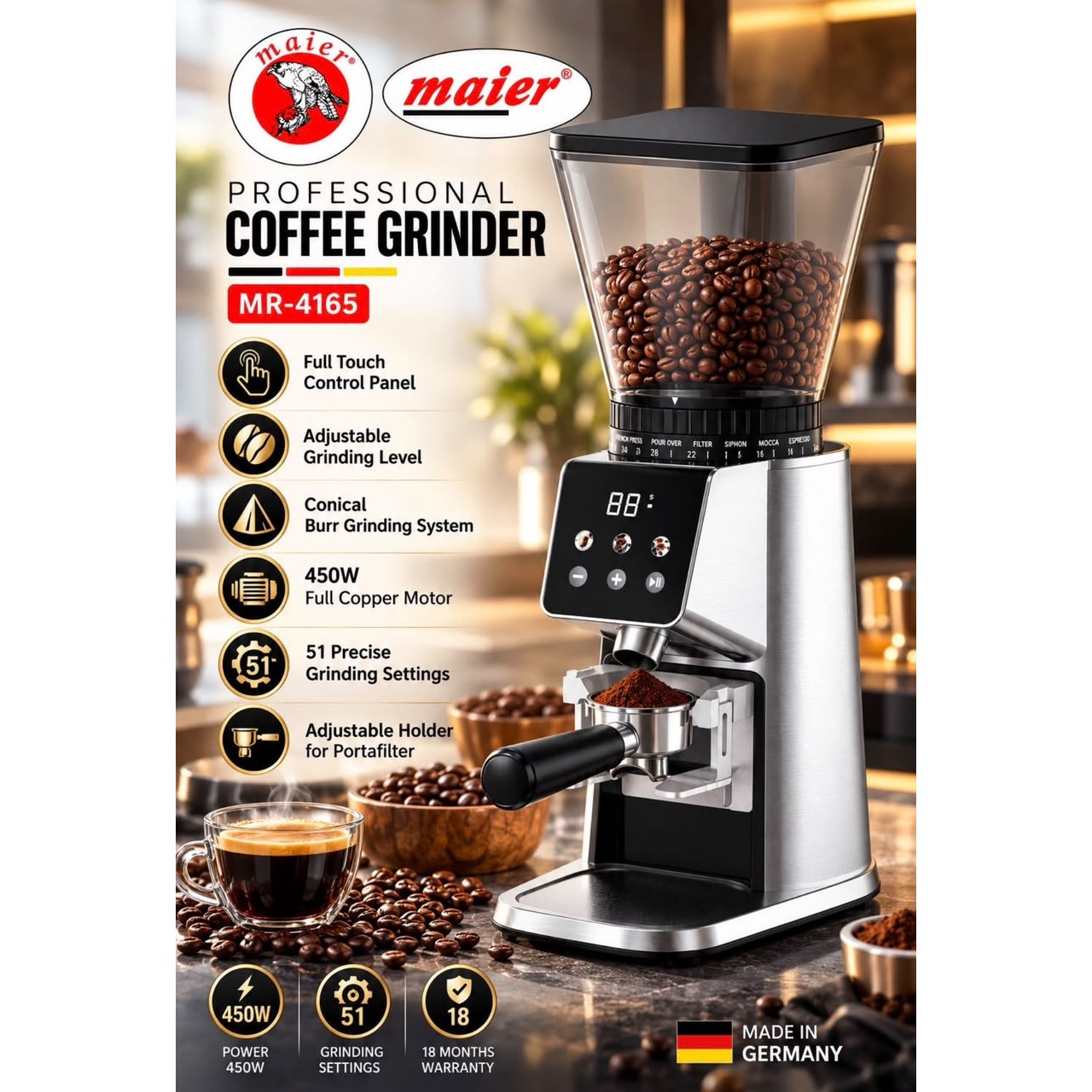 آسیاب قهوه حرفهای مایر مدل MR-4165 جدید