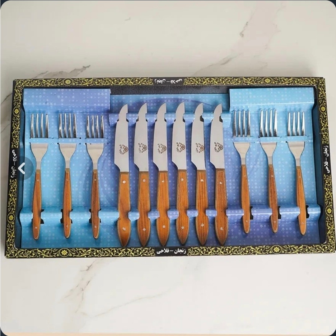 کارد و چنگال میوهخوری دسته چوبی فلاحی