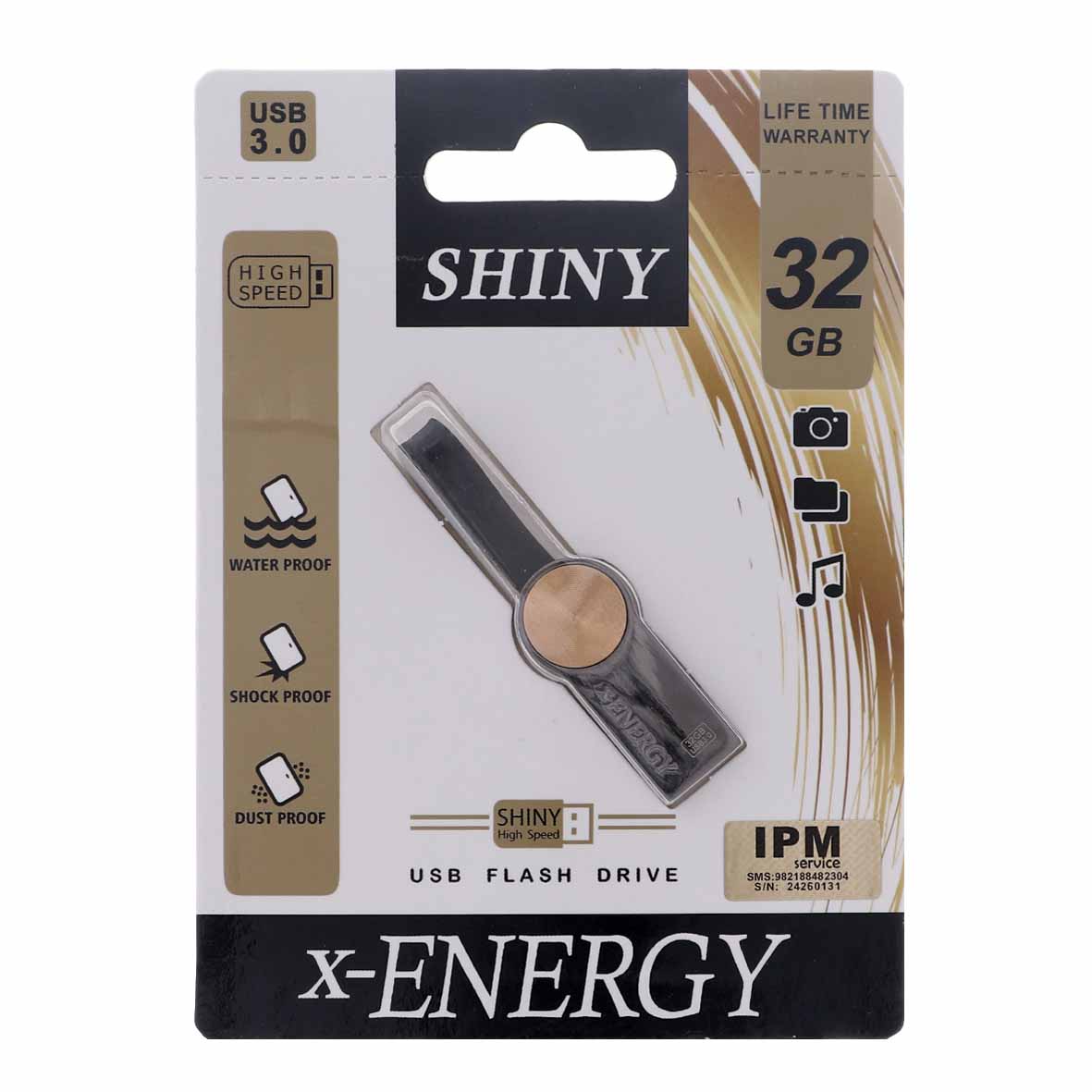 X-ENERGY Shiny USB3.0 Flash Memory-32GB طلایی (گارانتی مادام العمر IPM)جدید
