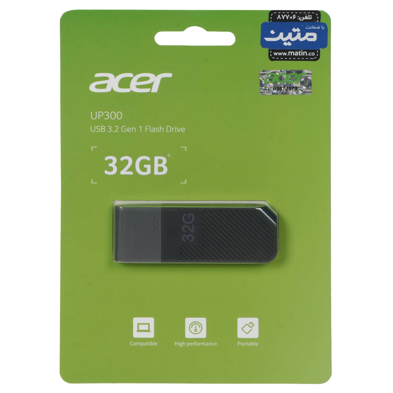 Acer UP300 USB 3.2 Flash Memory - 32GB - خاکستری (گارانتی متین)جدید