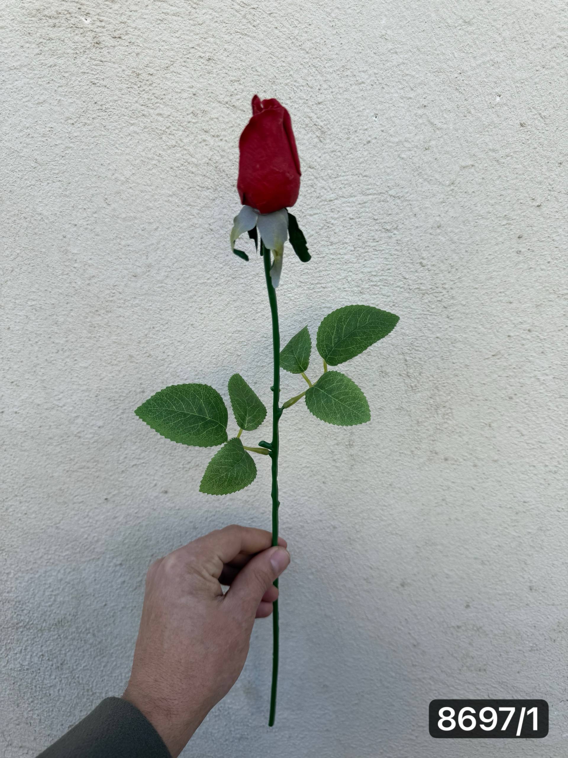 رز غنچه لمسی قرمز 2برگ /سایز 1