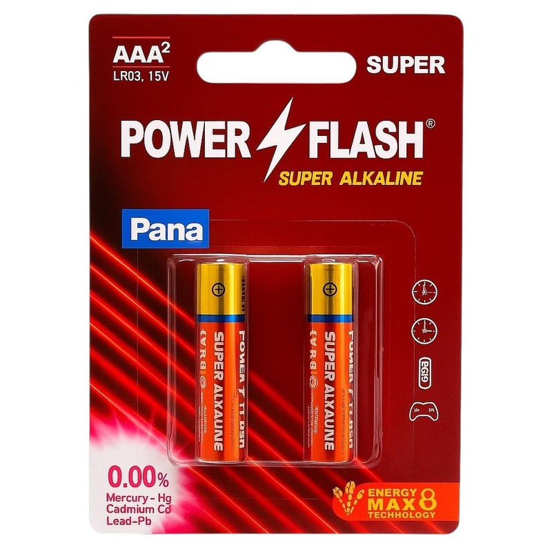 باتری نیمقلمی Power Flash Super Alkaline مدل LR03 AAA 1.5V بسته 2 عددی ماندگاری بالاجدید