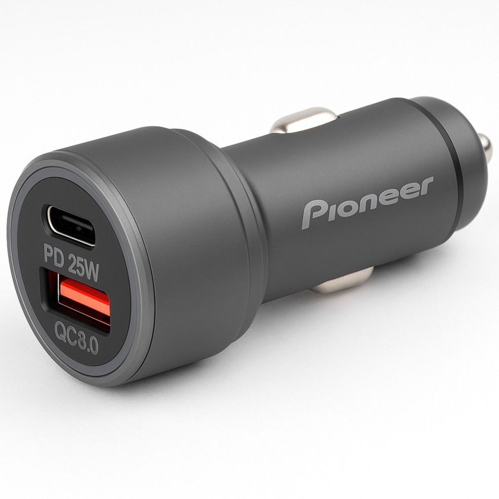 شارژر فندکی پایونیر 43 وات مدل Super Fast Charge دو پورت PD 25W QC 3.0 18W