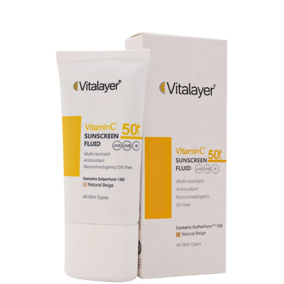 فلوئید ضد آفتاب فاقد چربی بی رنگ Spf50 حاوی ویتامین C ویتالیرجدید