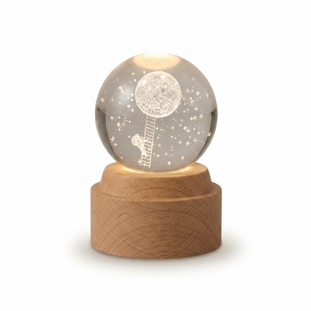 گوی کریستالی چرخان طرحدار سایز 6 پایه طرح چوب