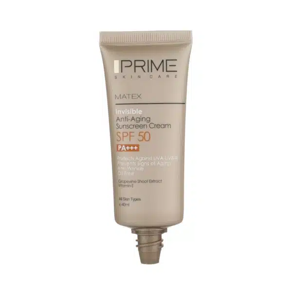 کرم ضد آفتاب جوان کننده پریم مدل Matex INVISIBLE SPF 50 حجم 40 میلی لیتر